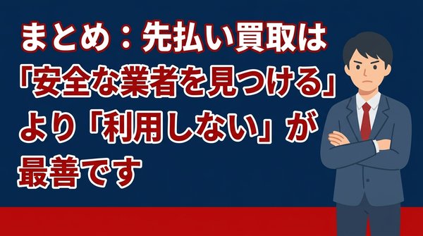 まとめ:先払い買取は「安全な業者を見つける」より「利用しない」が最善です