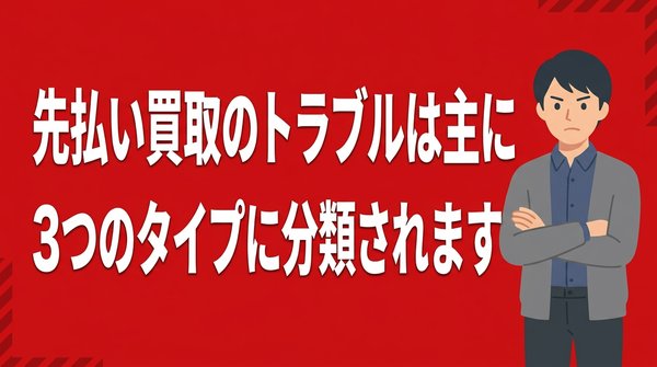 先払い買取のトラブルは「キャンセル料請求・取り立て・個人情報悪用」の3種類が中心です